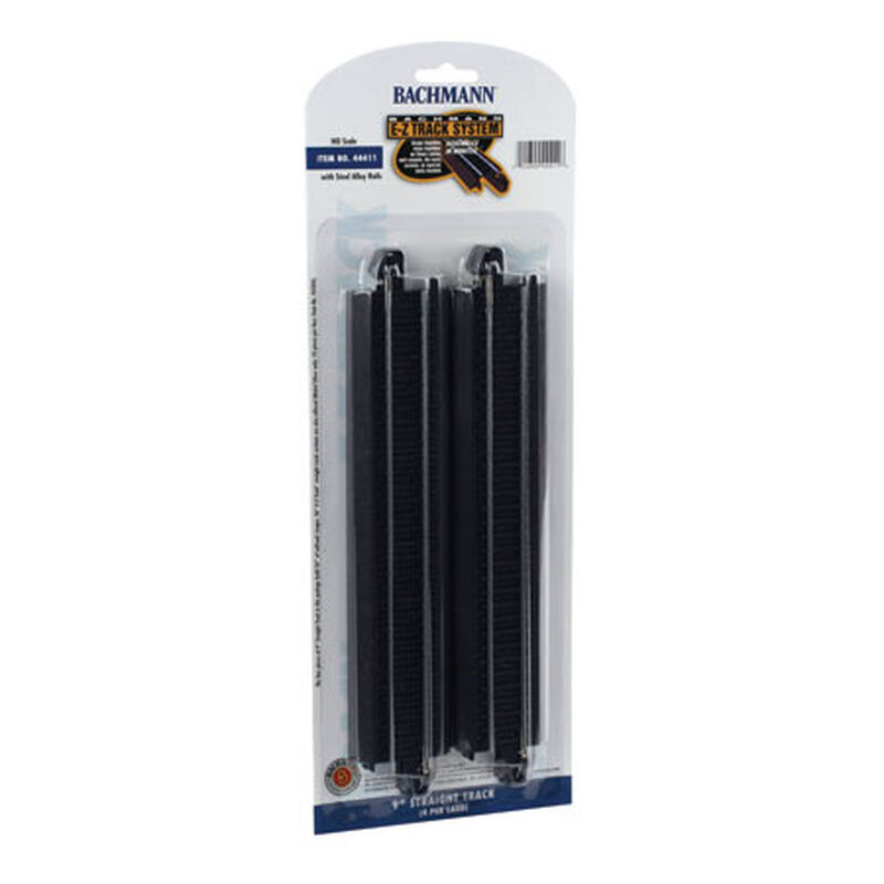 Bachmann Trains HO Straight Track w/Steel Rail & Black Roadbed - E-Z Track(R) -- 9" 22.9cm pkg(4) - BAC44411