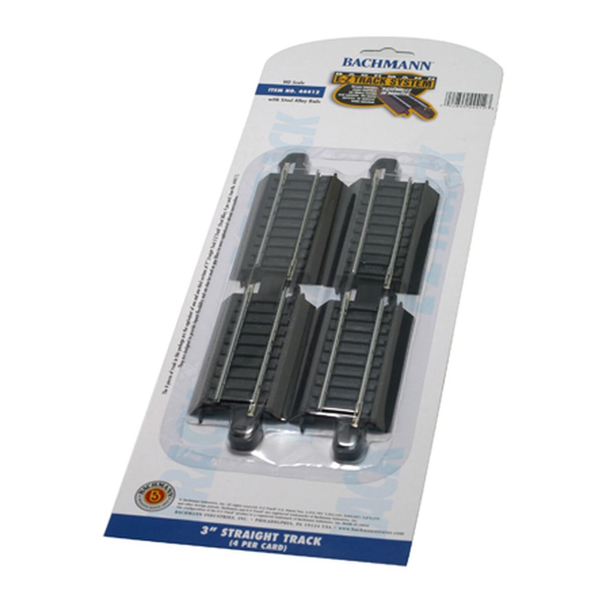 Bachmann Trains HO Straight Track w/Steel Rail & Black Roadbed - E-Z Track(R) -- 3" pkg(4) - BAC44412