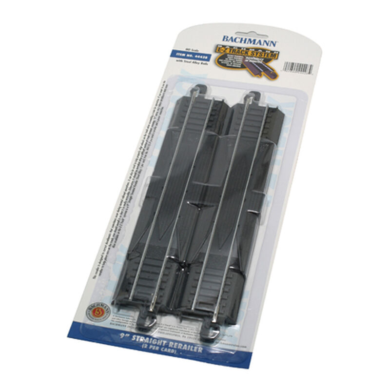 Bachmann Trains HO Straight Track w/Steel Rail & Black Roadbed - E-Z Track(R) -- 9" Rerailer pkg(2) - BAC44428