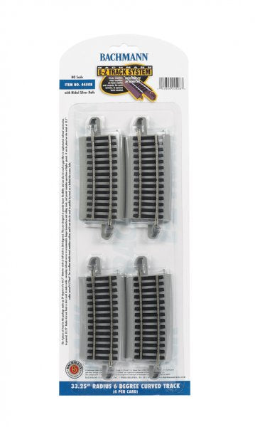 Bachmann Trains HO Curved Track w/ Nickel Silver Rail & Gray Roadbed - E-Z Track(R) -- 33-1/4" Radius 6-Degree Curve pkg(4) - BAC44508