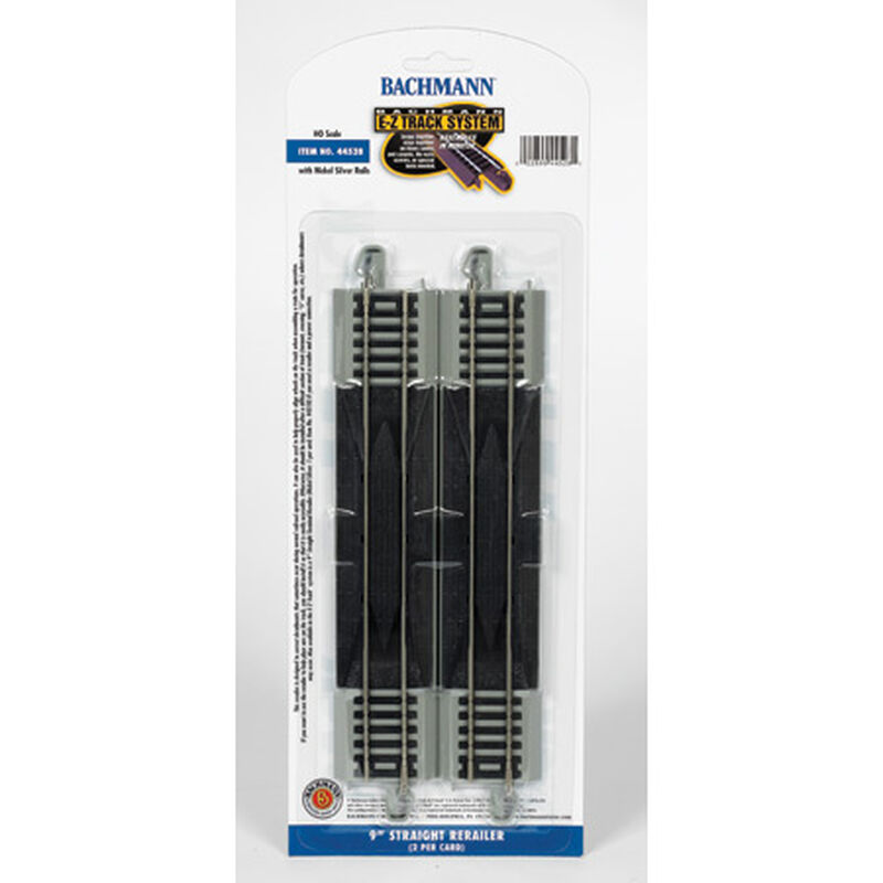 Bachmann Trains HO Straight Track w/Nickel Silver Rail & Gray Roadbed - E-Z Track(R) -- 9" Straight Rerailer pkg(2) - BAC44528