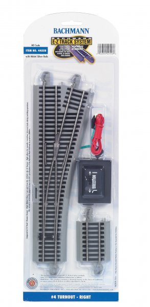 Bachmann Trains HO E-Z Track(R) w/Nickel Silver Rail & Gray Roadbed -- #4 Turnout Right - BAC44558