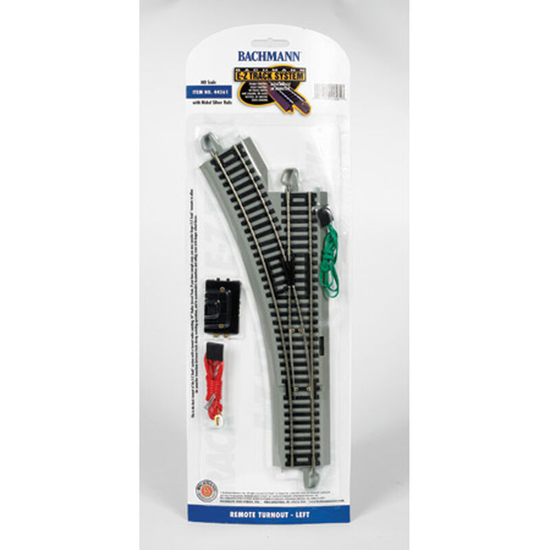 Bachmann Trains HO Remote-Control Turnout, Nickel Silver Rail with Gray Roadbed - E-Z Track(R) -- Left Hand - BAC44561