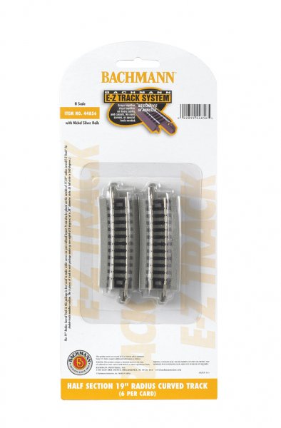 Bachmann Trains N E-Z Track(R) w/Nickel Silver Rail & Gray Roadbed -- 19" Radius Curve Half Section pkg(6) - BAC44856