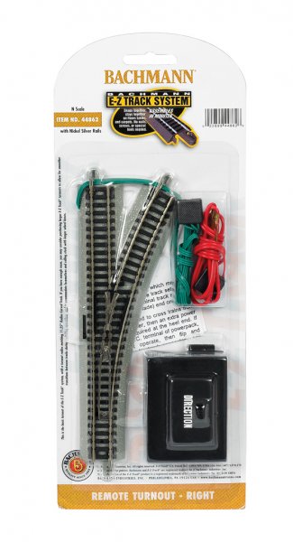 Bachmann Trains N Remote Turnout w/Nickel Silver Rail & Gray Roadbed - E-Z Track(R) -- Right Hand - 11.25" (28.6 cm) Radius - BAC44862