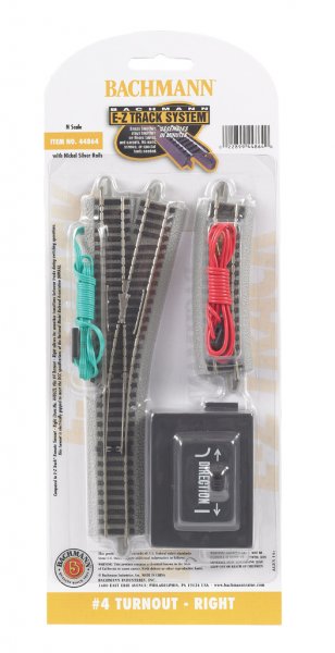 Bachmann Trains N #4 Turnout w/Nickel Silver Rail & Gray Roadbed - E-Z Track(R) -- Right Hand - BAC44864