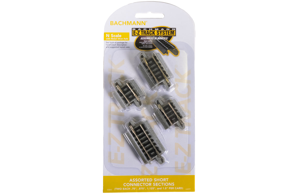 Bachmann Trains N E-Z Track(R) w/Nickel Silver Rail & Gray Roadbed -- Assorted Short Connecting Sections (2 Each: 3/4, 7/8, 1-1/8 & 1-1/2" Sections) - BAC44899