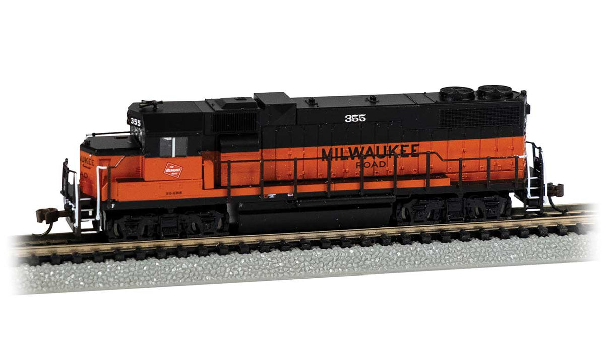 Bachmann N EMD GP38-2 No Dynamic Brakes - Standard DC -- Milwaukee Road #355 (orange, black)