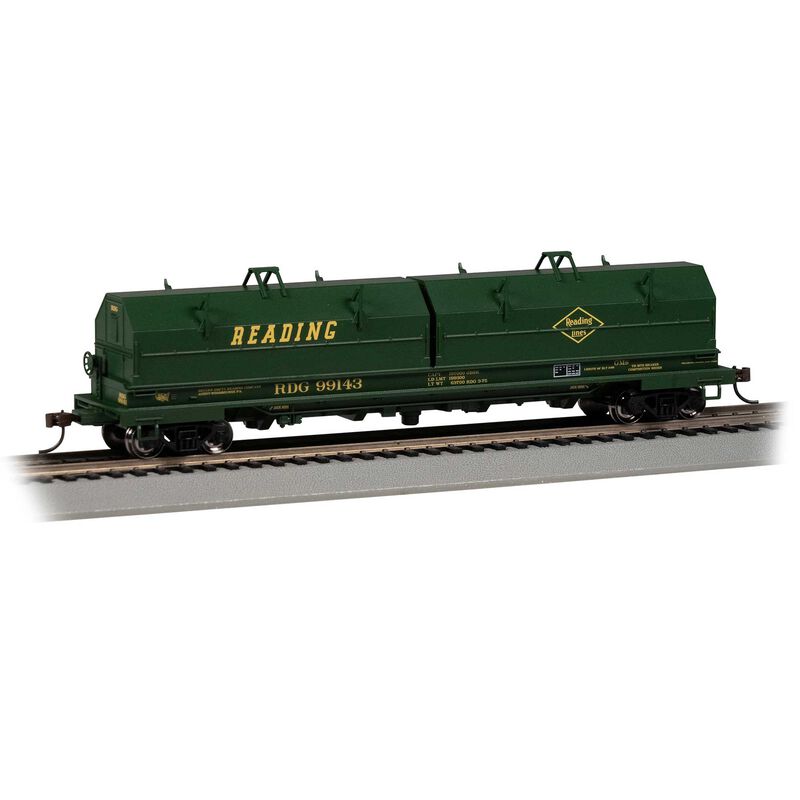 55' Coil Car with Angled Hoods and Load - Ready to Run -- Reading #99143 (green, yellow)