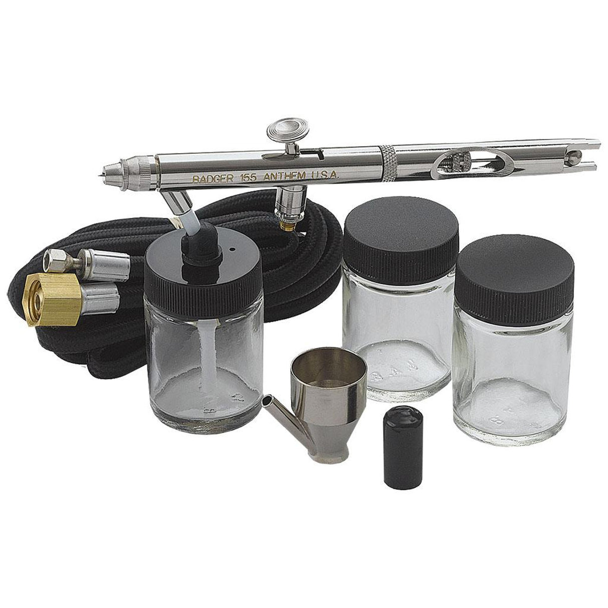 Badger Airbrush Model 155 Anthem with braided hose, 2 small 1 large Jar & color cup - BAD1557