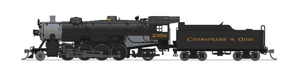 Broadway Limited N USRA 2-8-2 Light Mikado - Standard DC - Stealth -- Chesapeake & Ohio #2362 (black, graphite, yellow)