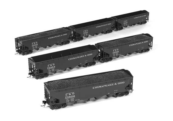 Broadway Limited HO ARA/AAR 70-Ton 4-Bay Hopper w/Load 6-Pack - Ready to Run -- Chesapeake & Ohio Set A (Broadway Limited HO Class H7-13, black)