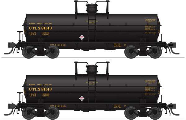 Broadway Limited HO 6000-Gallon Chlorine Tank Car 2-Pack - Ready to Run -- Union Tank Line UTLX #81163, 81164 (black, yellow)