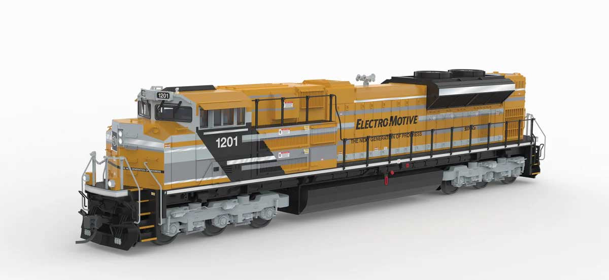 Broadway Limited 10430 HO SD70ACe - Standard DC - Stealth -- Progress Rail/EMD #1201 (Demonstrator Scheme, yellow, black, gray)