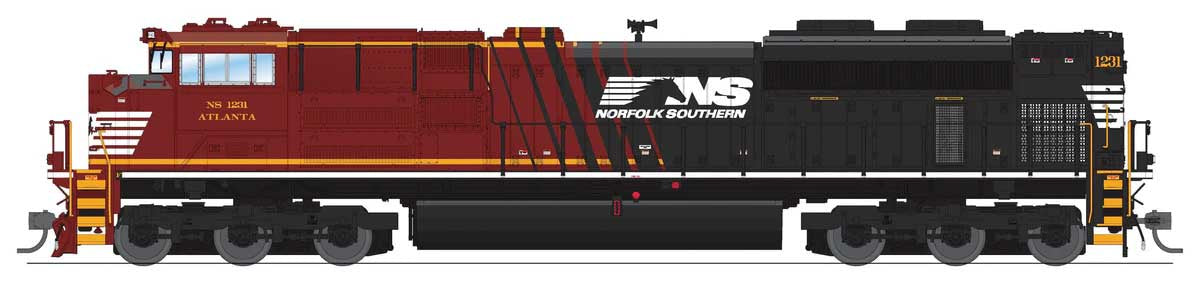 Broadway Limited 10436 HO SD70ACe - Sound, DCC and Smoke - Paragon4(TM) -- Norfolk Southern #1231 Atlanta (Office Car/Business Train, black, maroon)