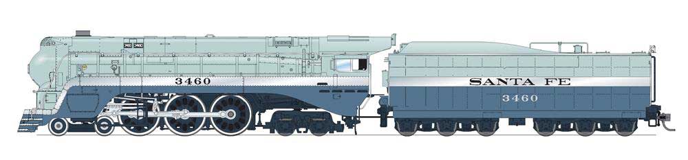 Broadway Limited HO, Loco, ATSF, Prgn4, Blue Goose #3460(on tender) - BLI7350