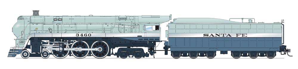 Broadway Limited HO, Loco, ATSF, Early 1939, Prgn4 Blue Goose #3460 - BLI7352