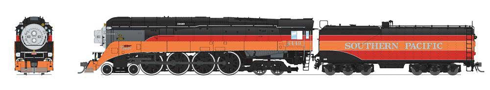 Broadway Limited HO Class GS-4 4-8-4 - Sound and DCC - Paragon4(TM) -- Southern Pacific #4449 (1981-2000 Excursion, Daylight; black, orange, red)
