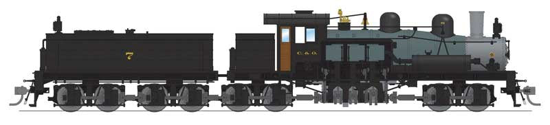 Broadway Limited HO Class D 4-Truck Shay - Sound and DCC - Paragon4(TM) -- Chesapeake & Ohio #7 (As-Delivered, gray, black, graphite)