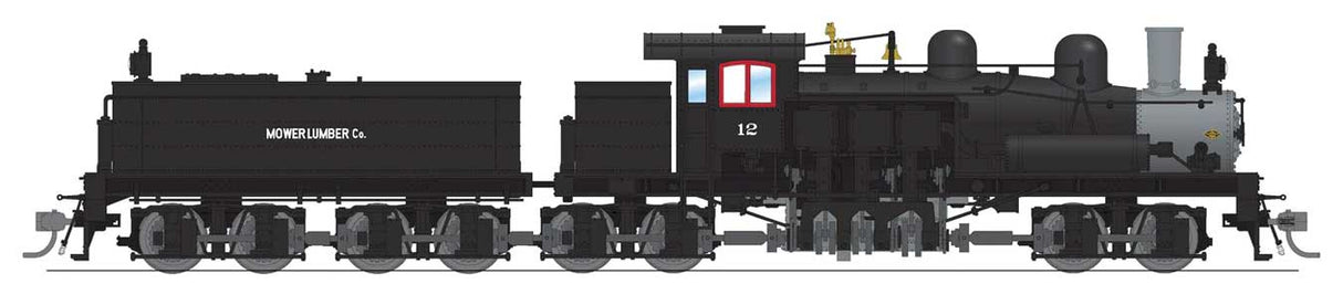 Broadway Limited HO Class D 4-Truck Shay - Sound and DCC - Paragon4(TM) -- Mower Lumber Co. #12 (black, graphite)