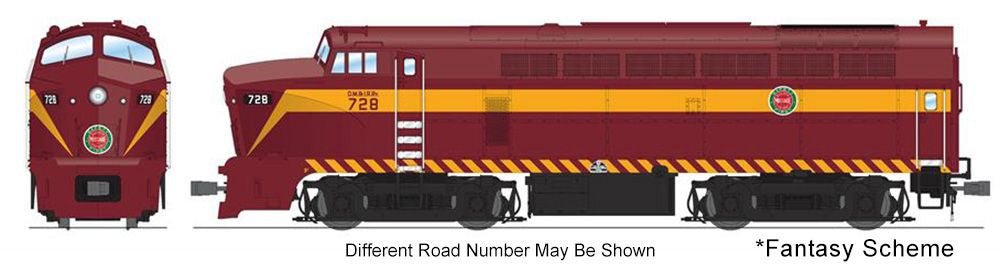 Broadway Limited HO Baldwin RF16A Sharknose A - Standard DC - Stealth -- Duluth, Missabe & Iron Range #728 (Fantasy Scheme, maroon, yellow)