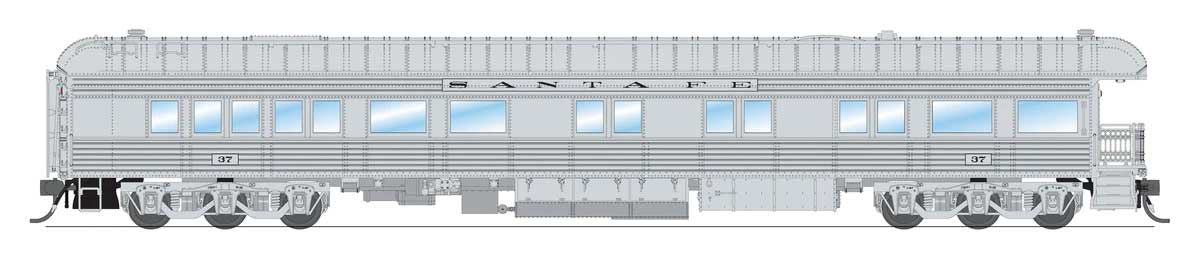Broadway Limited HO Heavyweight  Business Car Observation - Ready to Run -- Santa Fe #37 (silver, shadowlined)