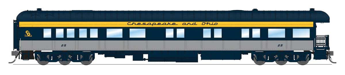 Broadway Limited HO Heavyweight  Business Car Observation - Ready to Run -- Chesapeake & Ohio #25 (blue, gray, yellow)