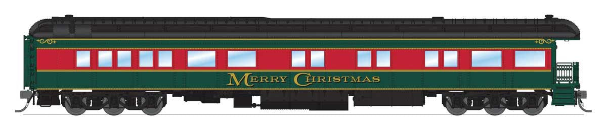 Broadway Limited HO Heavyweight  Business Car Observation - Ready to Run -- Christmas Holiday Scheme (green, black, red)