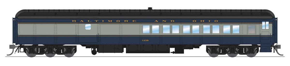 Broadway Limited HO Heavyweight 5-Car Combine, 3 P70 Coach, Business Car Set - Ready to Run -- Baltimore & Ohio (blue, gray, black)
