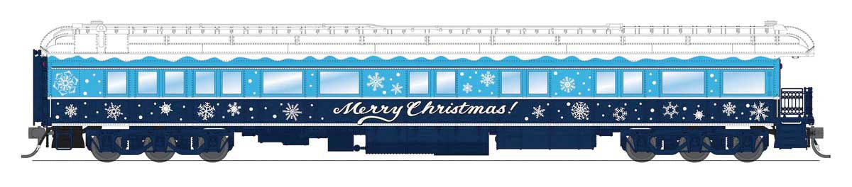 Broadway Limited HO Heavyweight Business Car Observation - Ready to Run -- Christmas (blue, white)