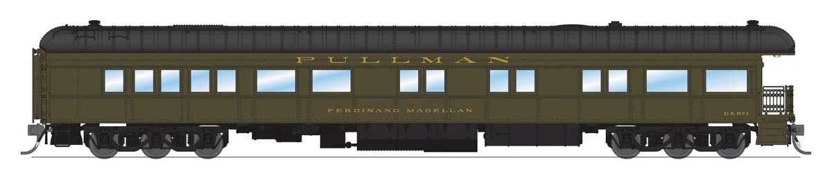 Broadway Limited HO Heavyweight Business Car Observation - Ready to Run -- Pullman Ferdinand Magellan US #1 (Modern Museum Appearance, green)