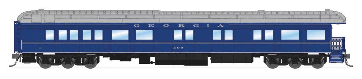 Broadway Limited HO Heavyweight Business Car Observation - Ready to Run -- Georgia #300 (blue, silver)