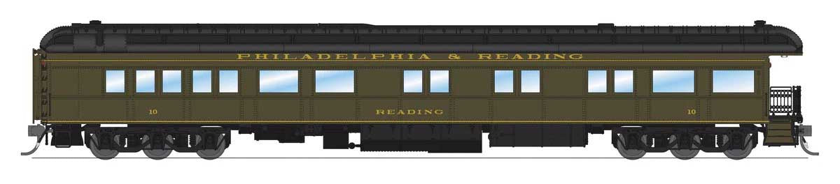 Broadway Limited HO Heavyweight Business Car Observation - Ready to Run -- Philadelphia & Reading #10 (Pullman Green, gold, black)