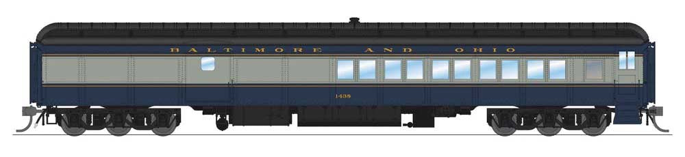 Broadway Limited HO Heavyweight Coach-Baggage-Combine - Ready to Run -- Baltimore & Ohio #1438 (blue, gray, black)