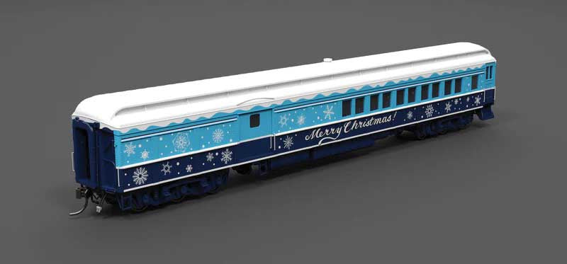 Broadway Limited HO Heavyweight Coach-Baggage-Combine - Ready to Run -- Christmas (blue, white)