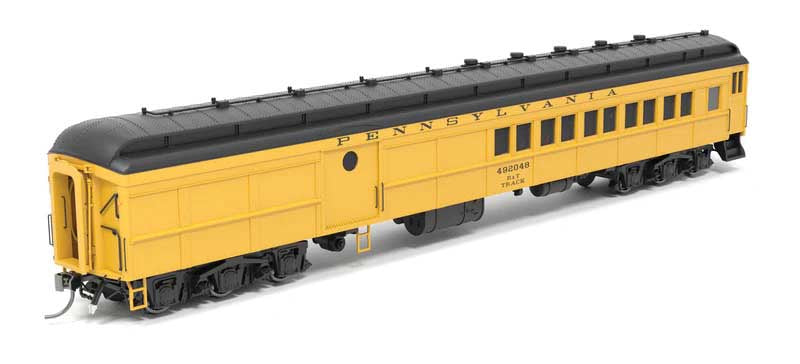 Broadway Limited HO Heavyweight Coach-Baggage-Combine - Ready to Run -- Pennsylvania Railroad #492048 (MOW yellow, black)