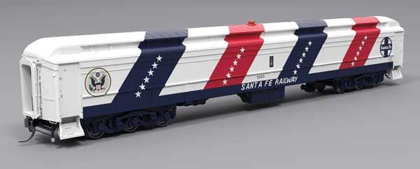 Broadway Limited HO Heavyweight Railroad Instruction - Exhibit Car - Ready to Run -- Santa Fe #5005 (Exhibit Car, Bicentennial, white, blue, red)