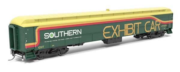 Broadway Limited HO Heavyweight Railroad Instruction - Exhibit Car - Ready to Run -- Southern Railway #24 (green, yellow, orange, white, Exhibit Car)