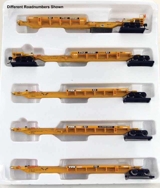 Bowser Trinity RAF 53C 5-Unit Spine Car - Ready to Run - Executive Line -- Trailer Train TTAX #555010 (yellow, black) - BOW42825