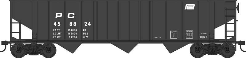 Bowser 70-Ton 13-Panel 3-Bay Hopper - Ready to Run -- Penn Central 458824 (1958 H37B, black, Small Logo) - BOW42941