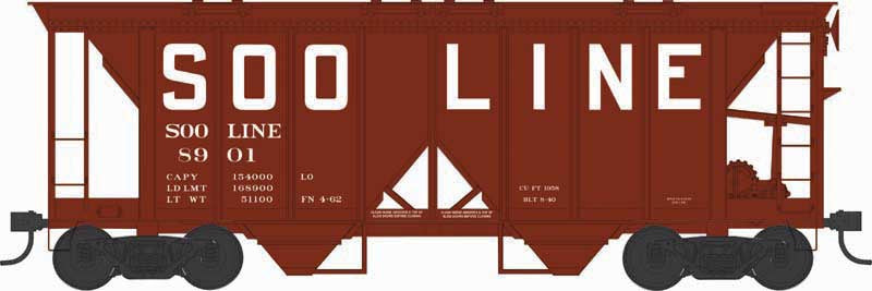 Bowser HO 70-Ton 2-Bay Covered Hopper w/Open Sides - Ready to Run - Executive Line -- Soo Line #8951 (Blt. 8-40 Repack 4-62, Boxcar Red, Squared Lettering)