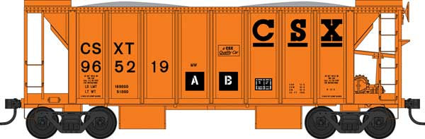 Bowser HO 70-Ton 2-Bay Ballast Hopper with Side Chutes (Ballast Gates) - Ready to Run -- CSX #965247 (orange, black)