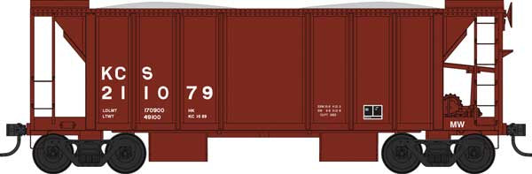 Bowser HO 70-Ton 2-Bay Ballast Hopper with Side Chutes (Ballast Gates) - Ready to Run -- Kansas City Southern #210137 (Boxcar Red, white)