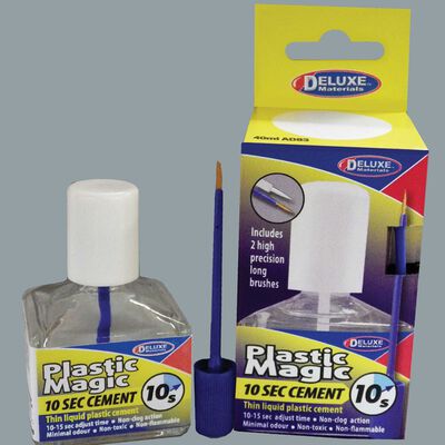 Deluxe Materials Plastic Magic Thin Plastic Cement with 2 Brushes - 10-Second Cement -- 1.35oz 40mL - DLMAD83