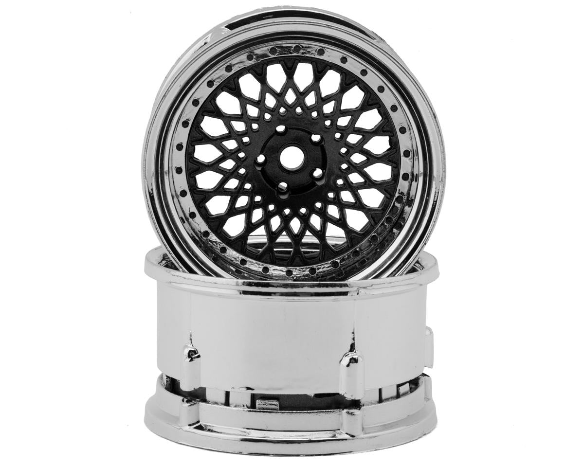 DS Racing Element Mesh 1/10 Drift Wheels (Gunmetal w/Chrome Lip & Black Rivets) (2) (Adjustable Offset) w/12mm Hex
