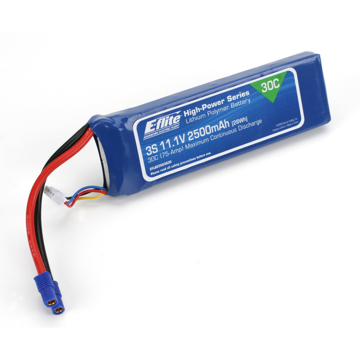 E-Flite 2500mAh 3S 11.1V 30C LiPo, 12AWG EC3 - EFLB25003S30