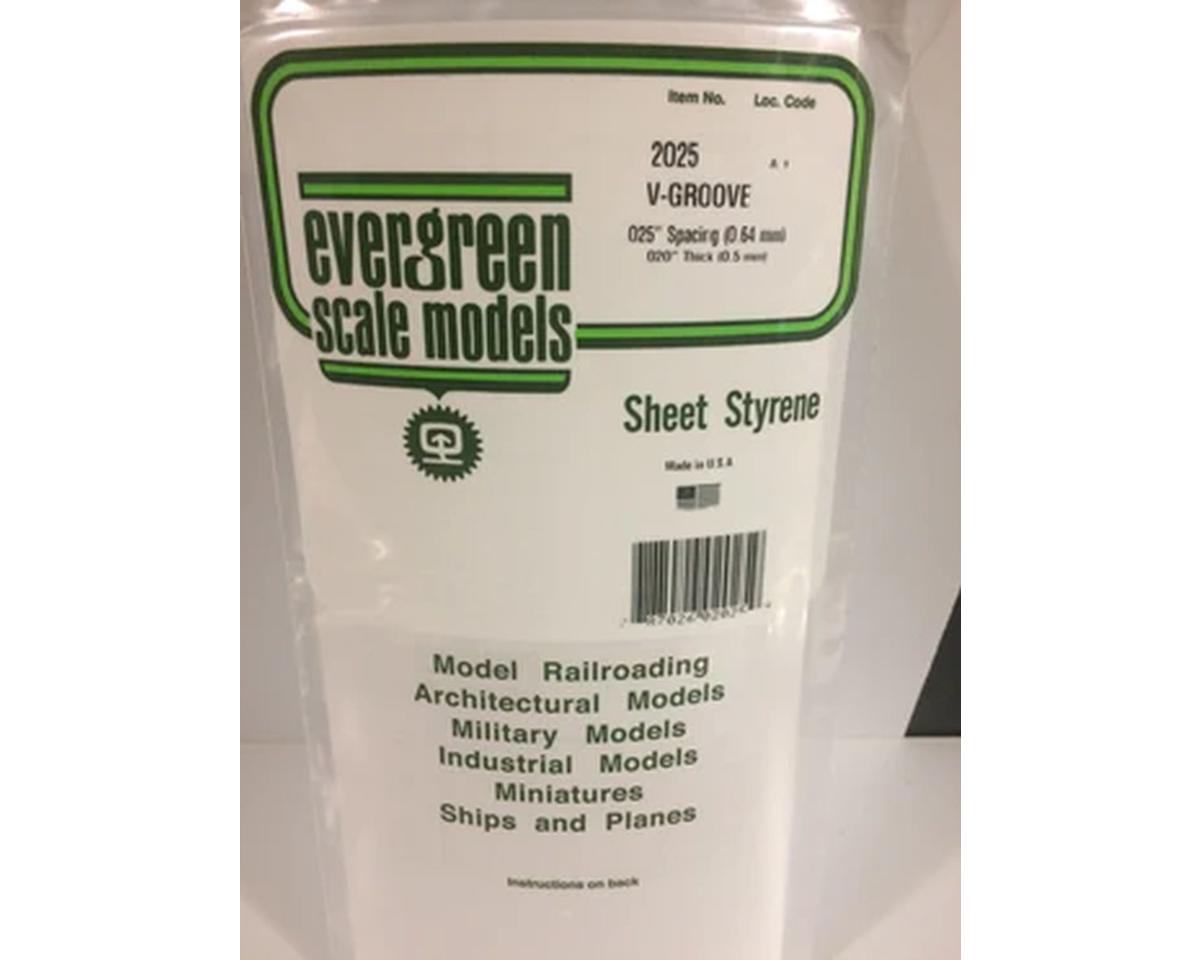 Evergreen 12 x 24" Styrene Siding Sheet, V-Groove .020" Thick -- .025" Spacing