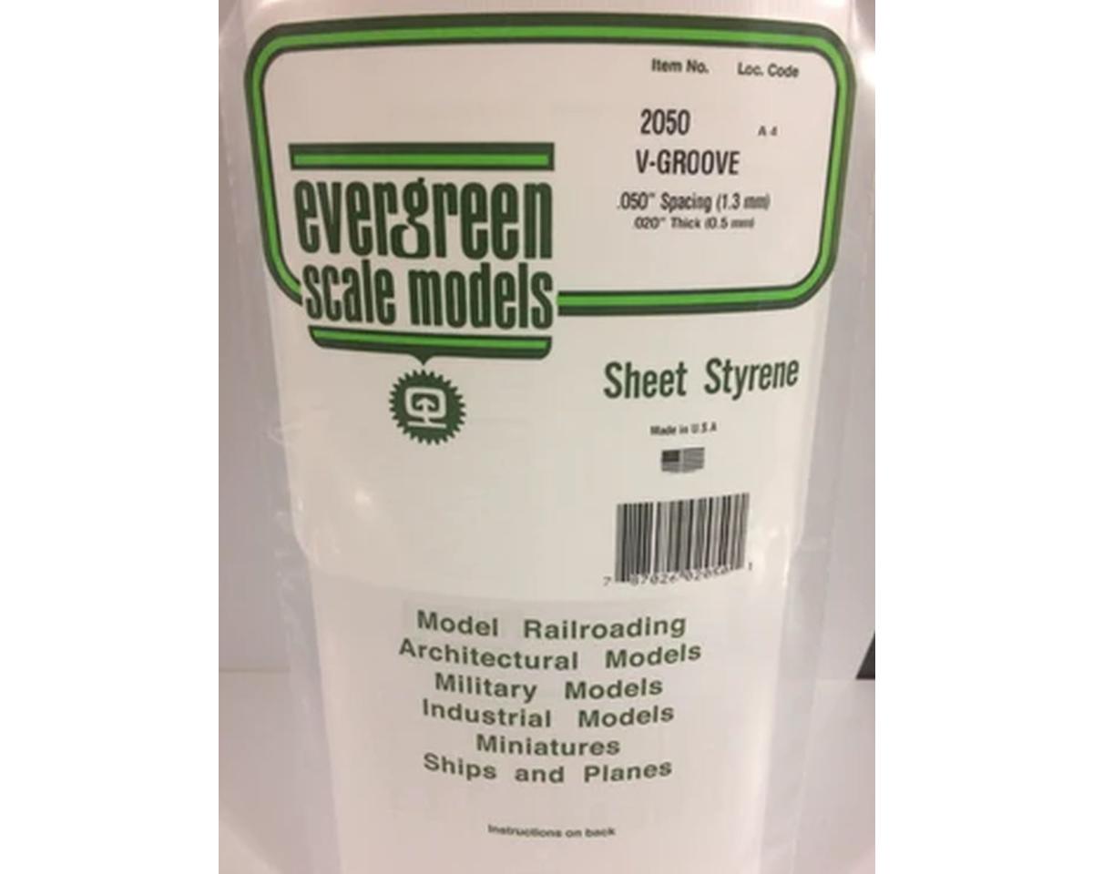 Evergreen 12 x 24" Styrene Siding Sheet, V-Groove .020" Thick -- .050" Spacing