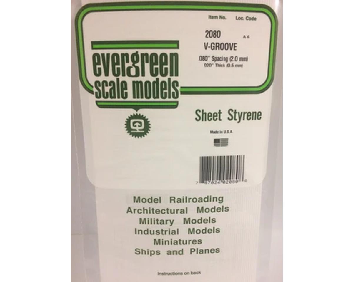 Evergreen 12 x 24" Styrene Siding Sheet, V-Groove .020" Thick -- .080" Spacing