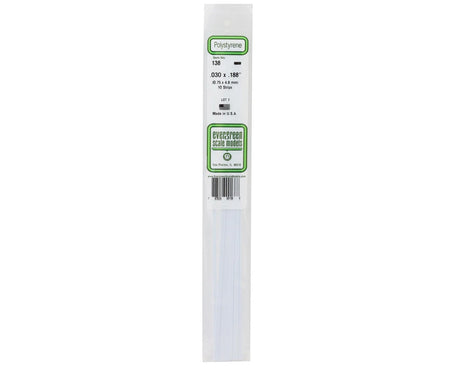 Evergreen Styrene Strip .030" Thick - 14" Long; pkg(10) -- x .188"